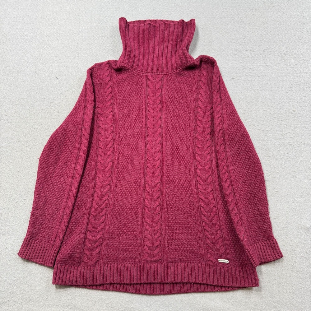 Eddie Bauer Sweater Women's Medium Burgundy Relaxed Fit Cable Knit Turtleneck